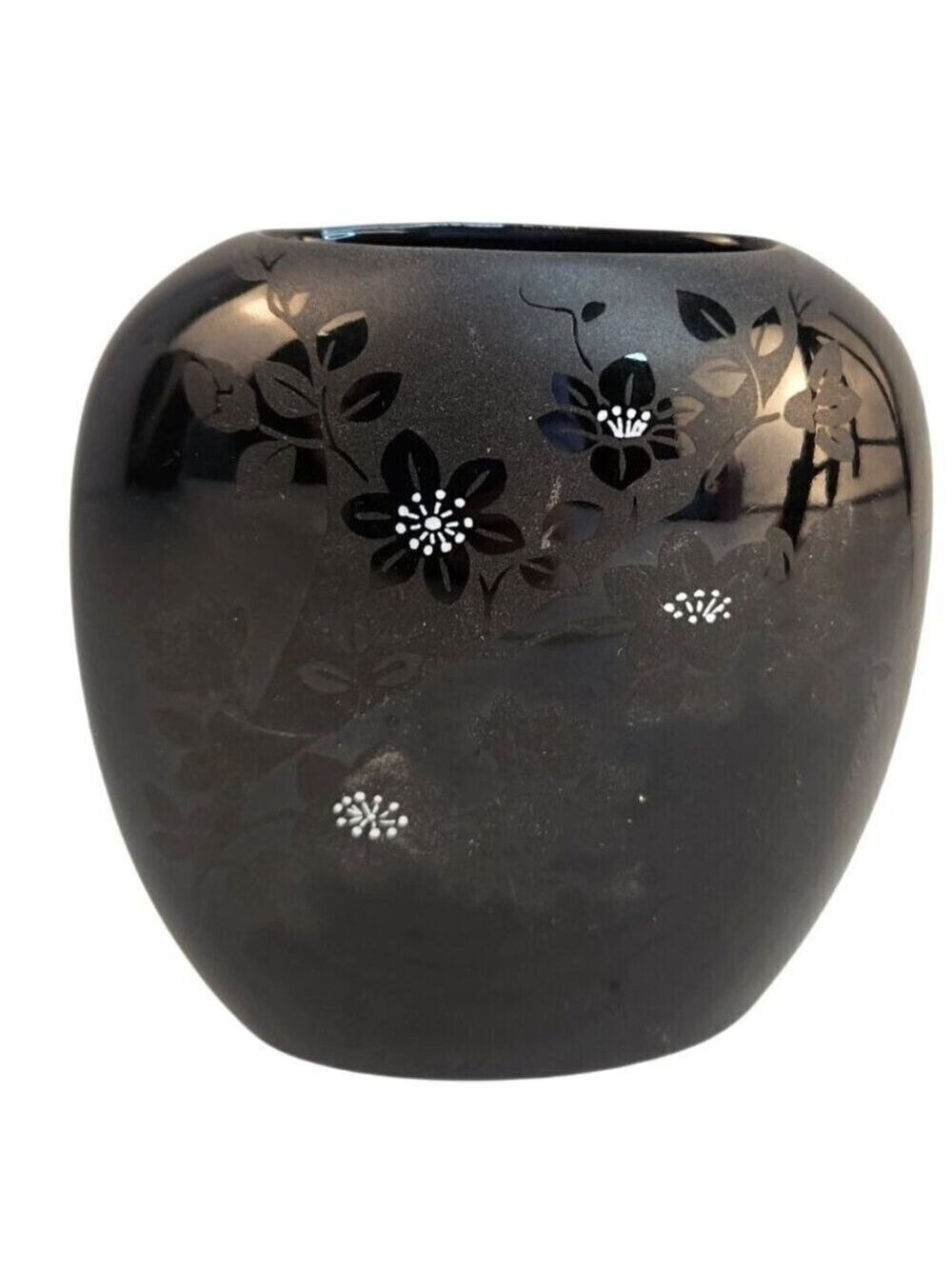 Russ Berrie Black Ceramic Decorative Small Vase 5054